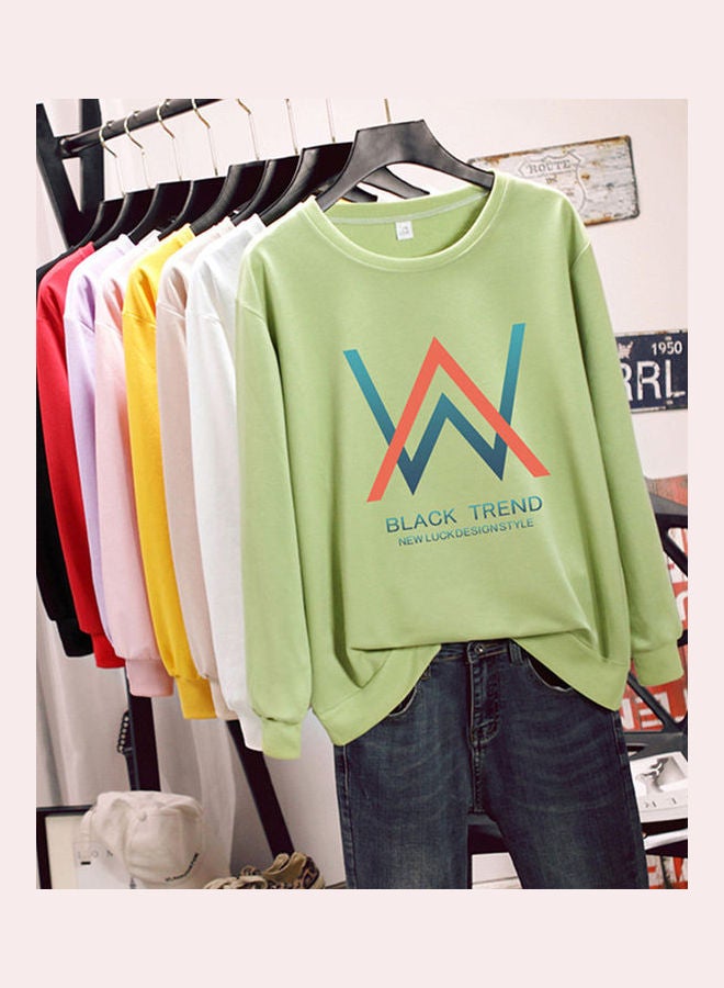 Unisex Plus Size Loose Sweatshirt Printing W Crew Neck Long Sleeve T-Shirt Pullover Green  - Image 3