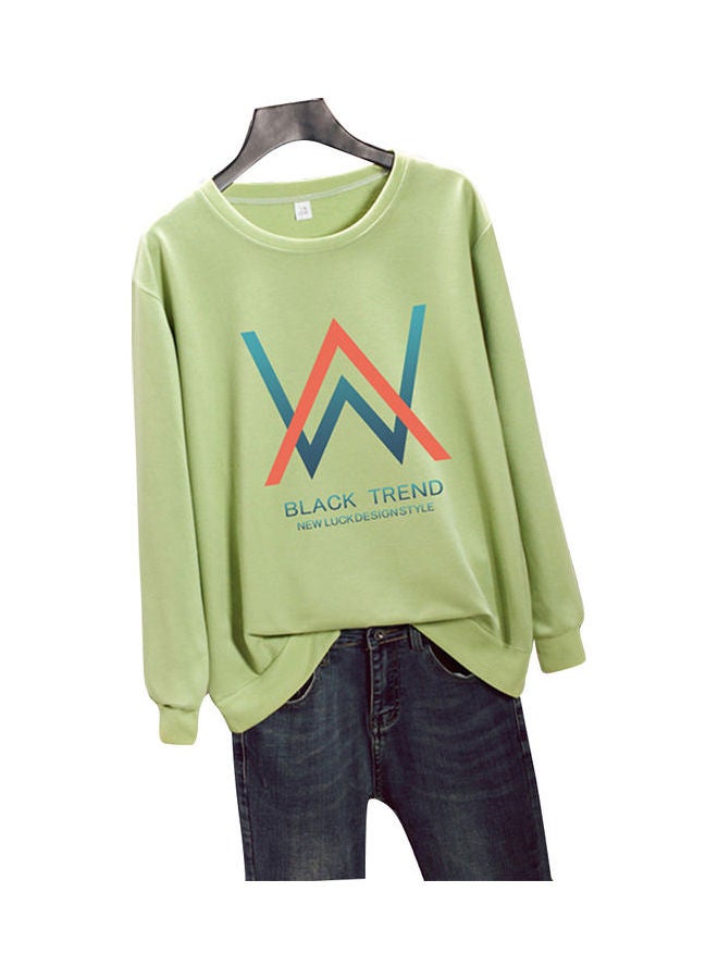 Unisex Plus Size Loose Sweatshirt Printing W Crew Neck Long Sleeve T-Shirt Pullover Green  - Image 4