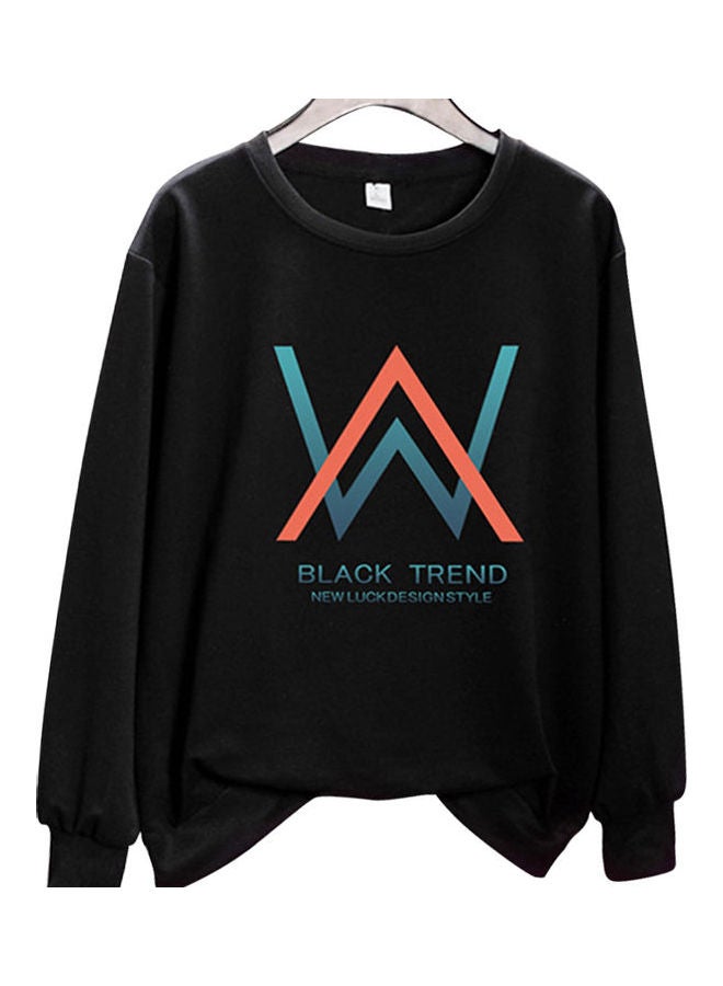 Unisex Plus Size Loose Sweatshirt Printing W Crew Neck Long Sleeve T-Shirt Pullover Black  - Image 1