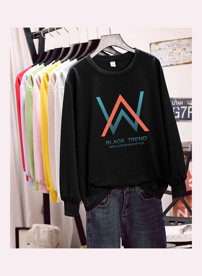 Unisex Plus Size Loose Sweatshirt Printing W Crew Neck Long Sleeve T-Shirt Pullover Black  - Image 3