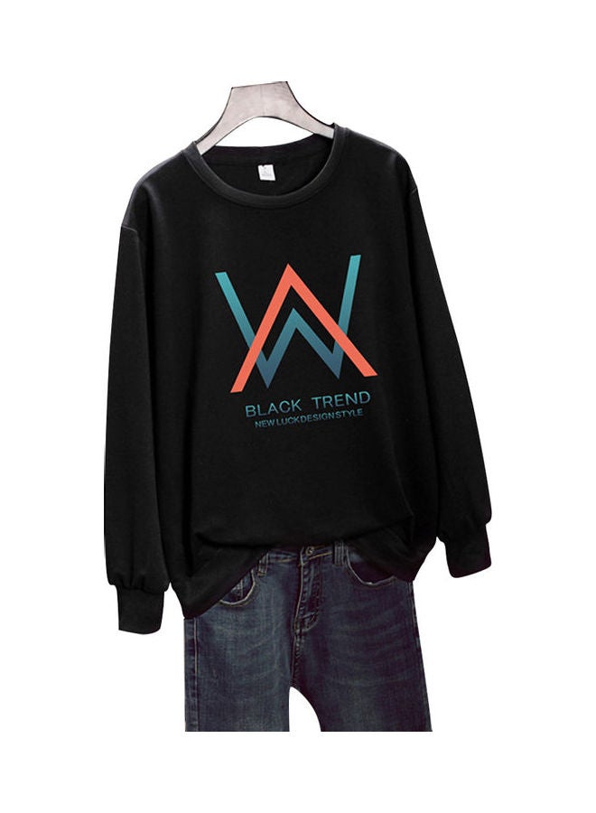 Unisex Plus Size Loose Sweatshirt Printing W Crew Neck Long Sleeve T-Shirt Pullover Black  - Image 4