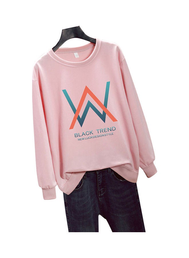 Unisex Plus Size Loose Sweatshirt Printing W Crew Neck Long Sleeve T-Shirt Pullover Pink  - Image 4