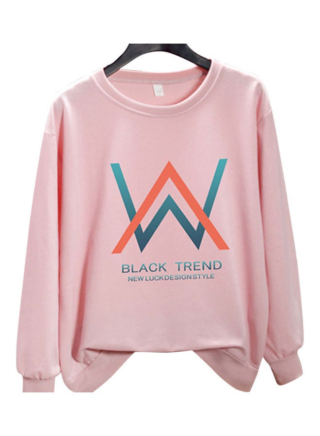 Unisex Plus Size Loose Sweatshirt Printing W Crew Neck Long Sleeve T-Shirt Pullover Pink  - Image 1