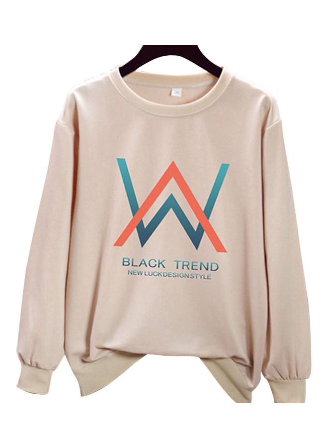 Unisex Plus Size Loose Sweatshirt Printing W Crew Neck Long Sleeve T-Shirt Pullover Apricot  - Image 1