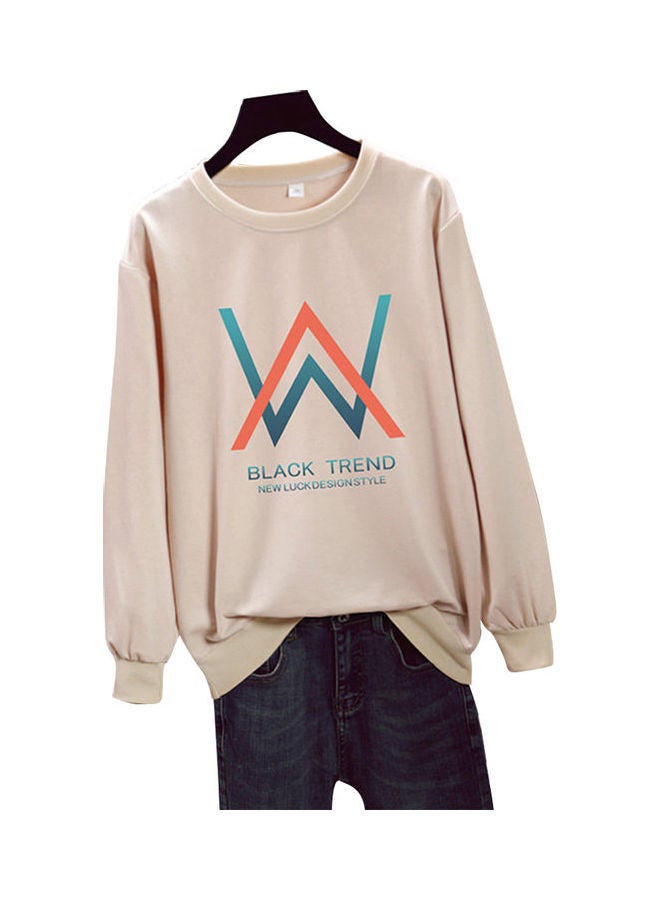 Unisex Plus Size Loose Sweatshirt Printing W Crew Neck Long Sleeve T-Shirt Pullover Apricot  - Image 4