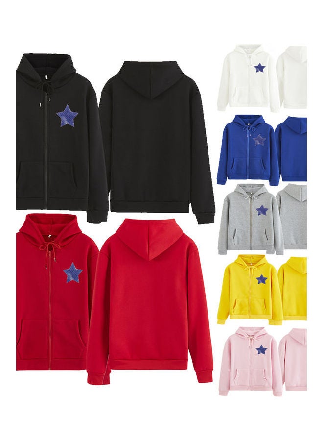 Unisex Zipper Hoodie Sweatshirt Printing Star Drawstring Couple Loose Pullover Black - Image 3
