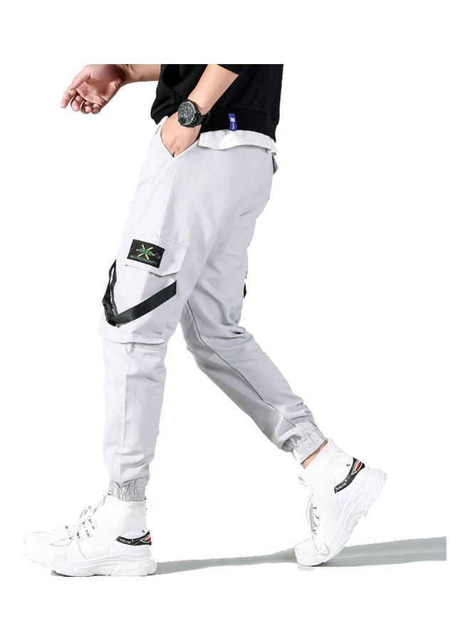 Men Camouflage Cargo Ribbon Multi-Pockets Pencil Pants Casual Plus Size Trousers Gray - Image 1