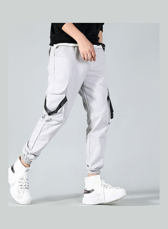 Men Camouflage Cargo Ribbon Multi-Pockets Pencil Pants Casual Plus Size Trousers Gray - Image 4