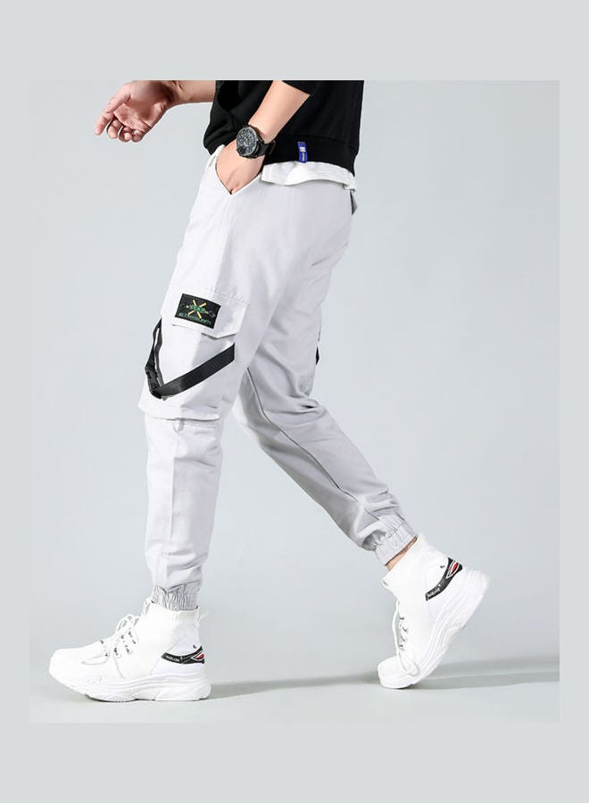 Men Camouflage Cargo Ribbon Multi-Pockets Pencil Pants Casual Plus Size Trousers Gray - Image 5