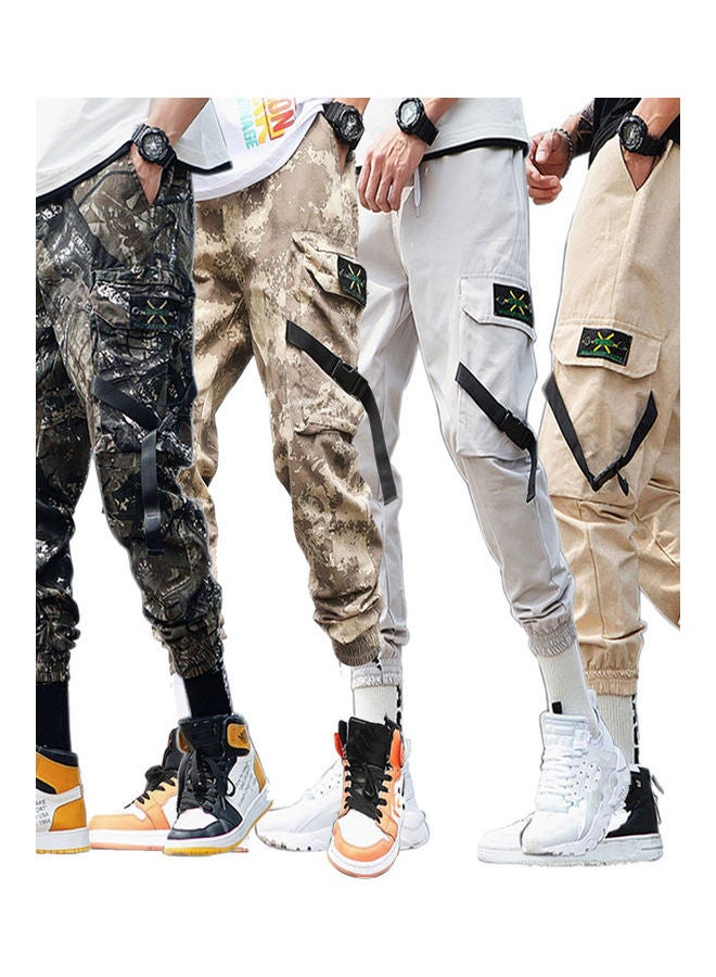 Men Camouflage Cargo Ribbon Multi-Pockets Pencil Pants Casual Plus Size Trousers Gray - Image 3