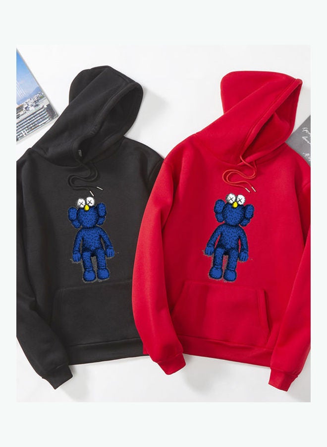 Generic Unisex Thicken Hoodie Sweatshirt Cartoon Sitting Doll Couple Wear Loose Pullover Red  - Image 5