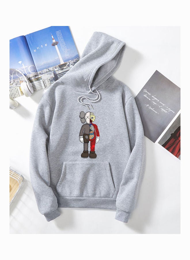 Generic Unisex Cartoon Hoodie Sweatshirt Combined Doll Thicken Couple Wear Loose Pullover Gray  - Image 1