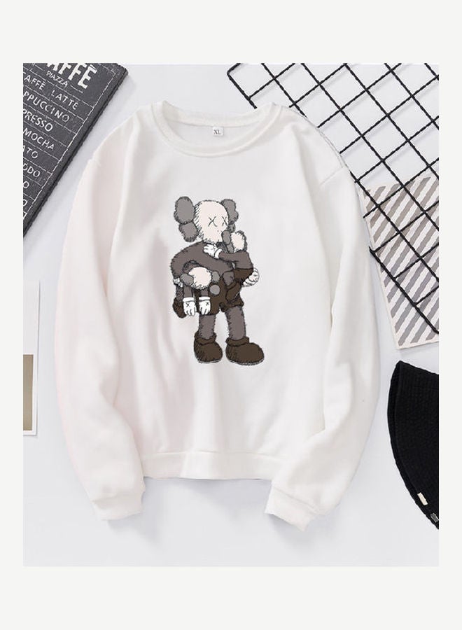 Generic Unisex Thicken Sweatshirt Cartoon Climbing Doll Crew Neck Couple Loose Pullover White  - Image 1