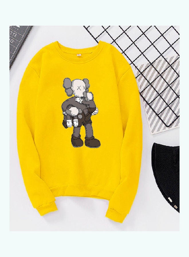 Generic Unisex Thicken Sweatshirt Cartoon Climbing Doll Crew Neck Couple Loose Pullover Yellow  - Image 1