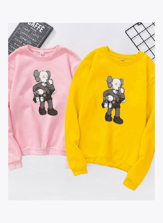 Generic Unisex Thicken Sweatshirt Cartoon Climbing Doll Crew Neck Couple Loose Pullover Yellow  - Image 5