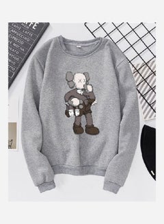 Unisex Thicken Sweatshirt Cartoon Climbing Doll Crew Neck Couple Loose Pullover Gray