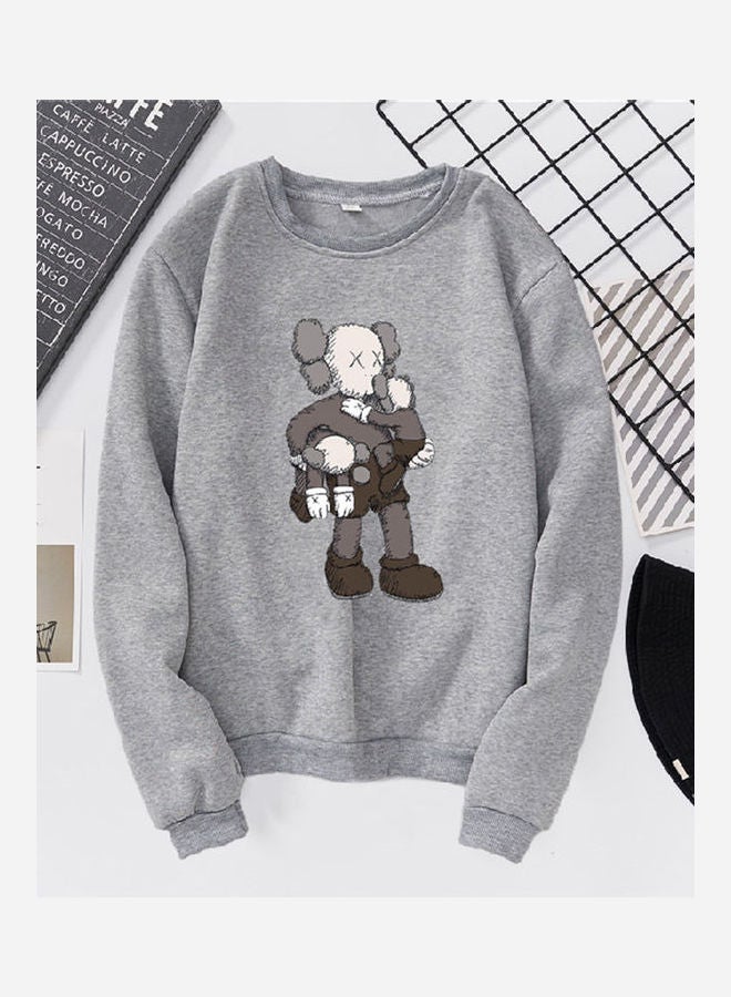 Generic - Unisex Thicken Sweatshirt Cartoon Climbing Doll Crew Neck Couple Loose Pullover Gray - Image 1