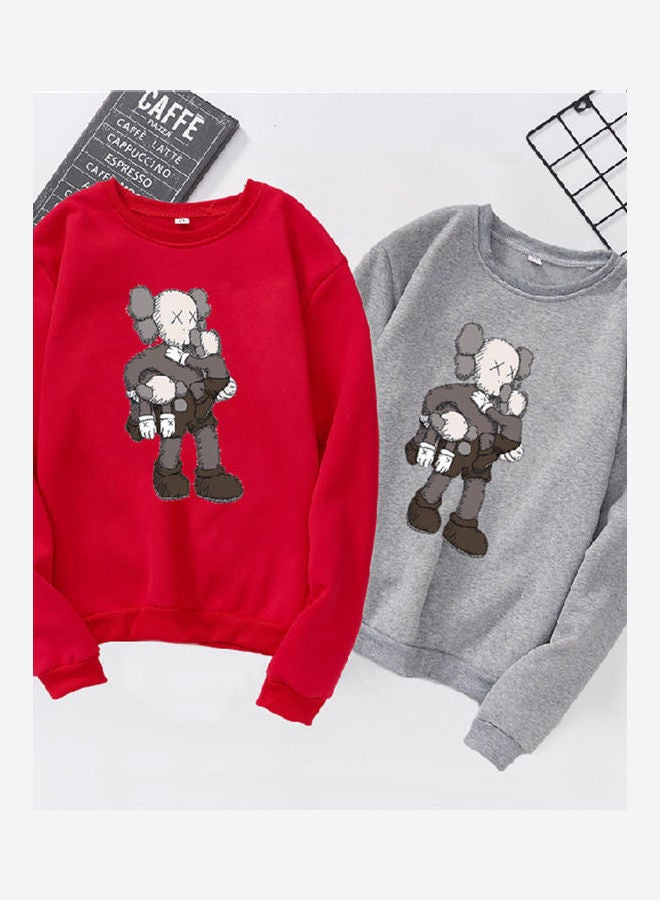 Generic - Unisex Thicken Sweatshirt Cartoon Climbing Doll Crew Neck Couple Loose Pullover Gray - Image 1