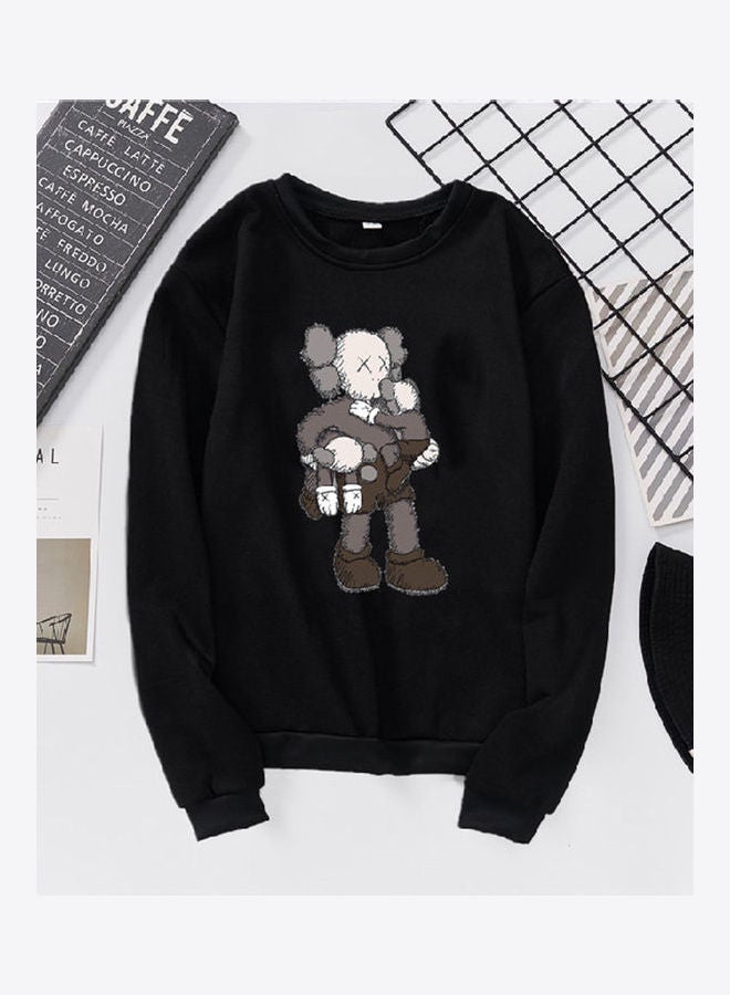 Generic Unisex Thicken Sweatshirt Cartoon Climbing Doll Crew Neck Couple Loose Pullover Black  - Image 1