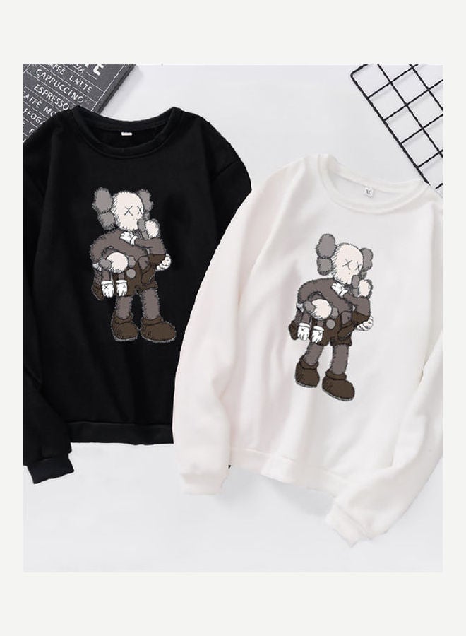 Generic Unisex Thicken Sweatshirt Cartoon Climbing Doll Crew Neck Couple Loose Pullover Black  - Image 4