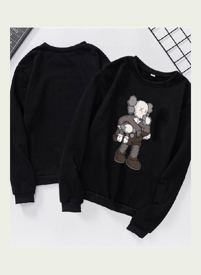 Generic Unisex Thicken Sweatshirt Cartoon Climbing Doll Crew Neck Couple Loose Pullover Black  - Image 5