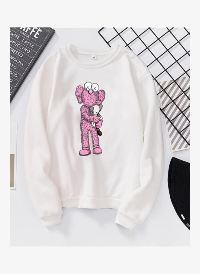 Generic Unisex Sweatshirt Cartoon Standing Doll Crew Neck Couple Loose Thicken Pullover White  - Image 1