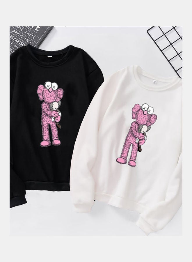 Generic Unisex Sweatshirt Cartoon Standing Doll Crew Neck Couple Loose Thicken Pullover White  - Image 4