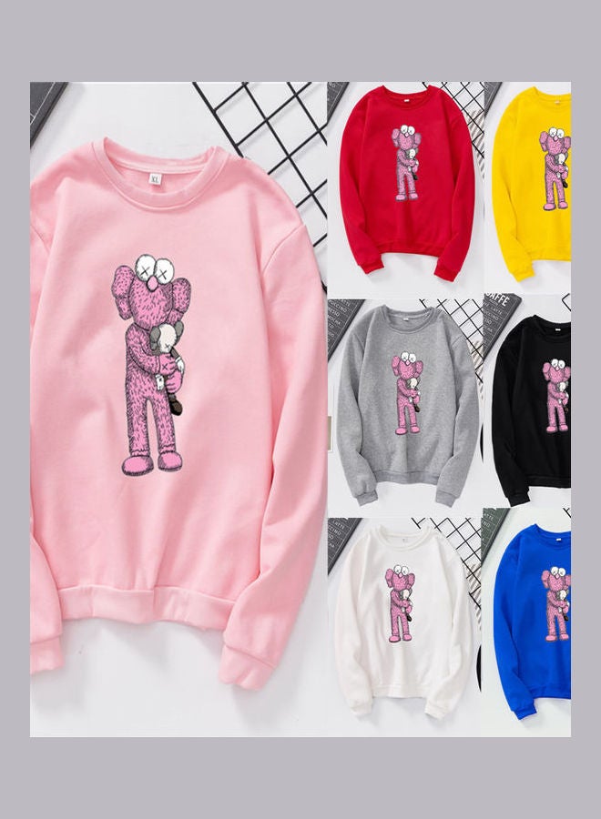 Generic Unisex Sweatshirt Cartoon Standing Doll Crew Neck Couple Loose Thicken Pullover White  - Image 3