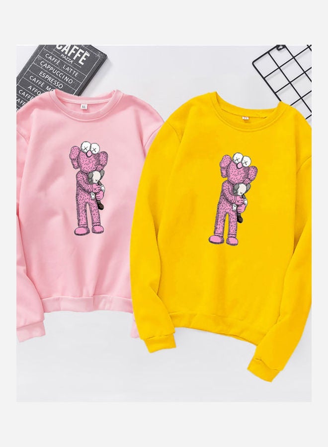 Generic Unisex Sweatshirt Cartoon Standing Doll Crew Neck Couple Loose Thicken Pullover White  - Image 5