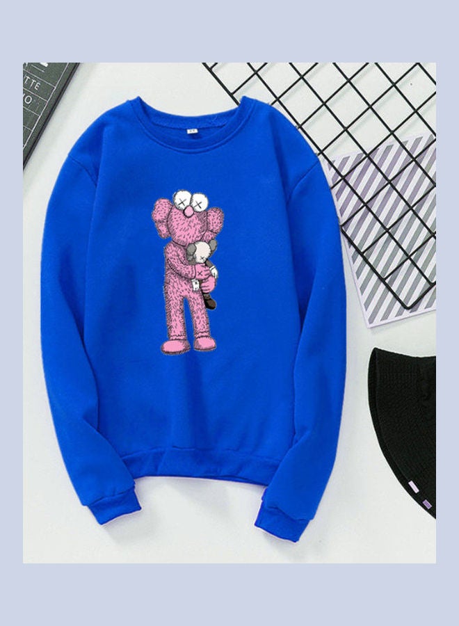 Generic Unisex Sweatshirt Cartoon Standing Doll Crew Neck Couple Loose Thicken Pullover Blue  - Image 1