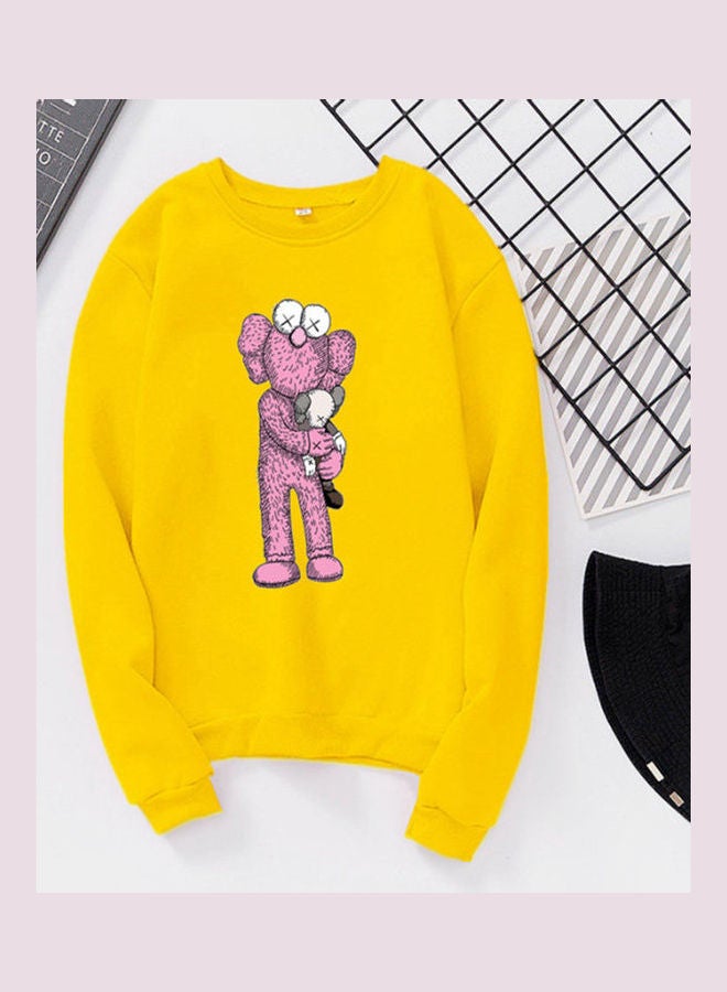 Generic Unisex Sweatshirt Cartoon Standing Doll Crew Neck Couple Loose Thicken Pullover Yellow  - Image 1