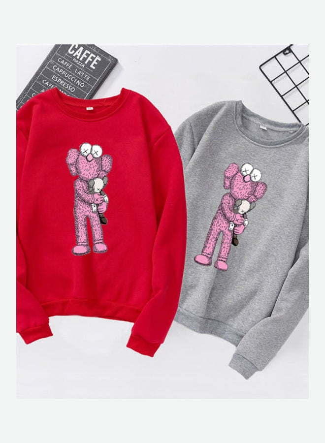 Generic Unisex Sweatshirt Cartoon Standing Doll Crew Neck Couple Loose Thicken Pullover Gray  - Image 4