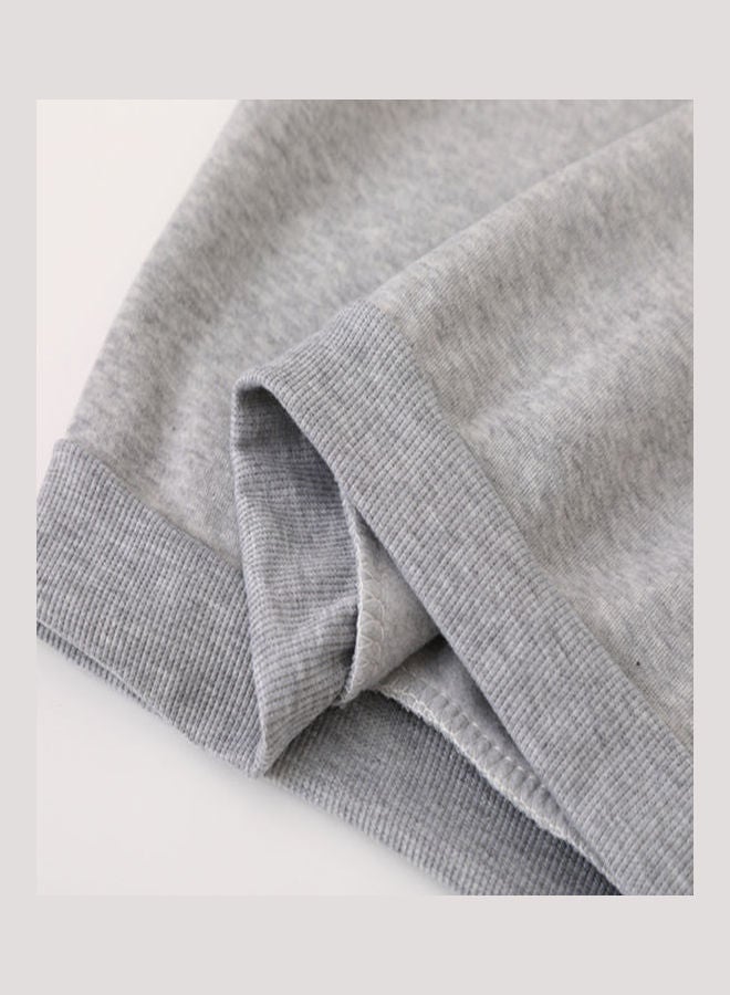 Generic Unisex Sweatshirt Cartoon Standing Doll Crew Neck Couple Loose Thicken Pullover Gray  - Image 5