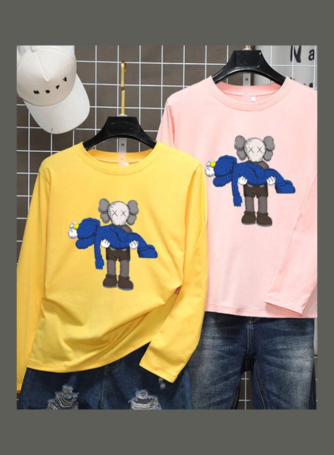 Generic Unisex Long Sleeve T-shirt Cartoon Holding Doll Crew Neck Base Shirt Loose Pullover Black  - Image 4