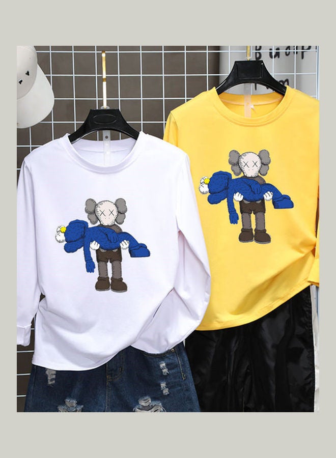 Generic Unisex Long Sleeve T-shirt Cartoon Holding Doll Crew Neck Base Shirt Loose Pullover White  - Image 5