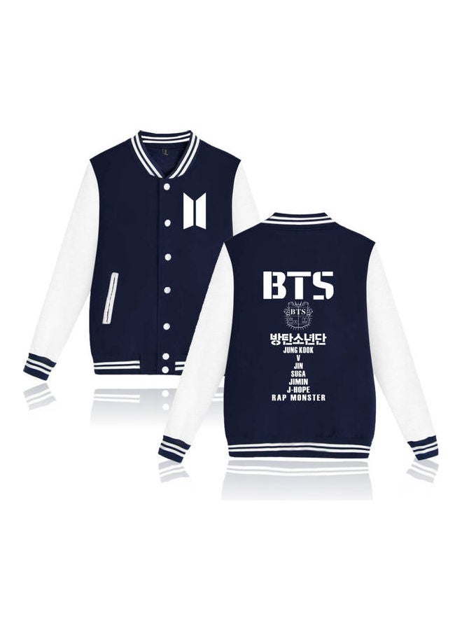 Couple BTS Single-breasted Top Loose Baseball Jacket Casual Cardigan Top Hoodie Dark Blue  - Image 1