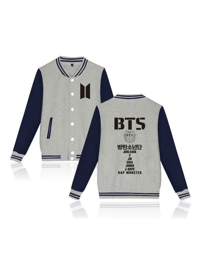 Couple BTS Single-breasted Top Loose Baseball Jacket Casual Cardigan Top Hoodie Dark Blue  - Image 4