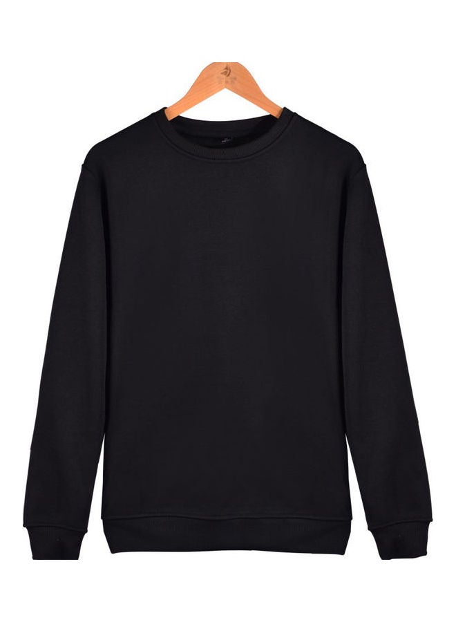 Solid Color Round Neck Long Sleeve Sweater Winter Warm Coat Tops Black  - Image 1