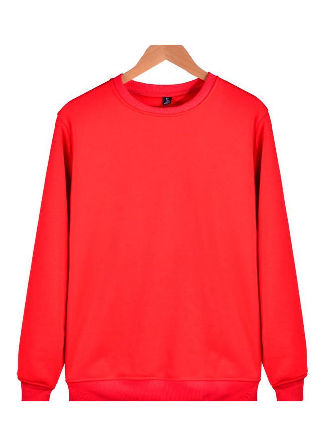 Solid Color Round Neck Long Sleeve Sweater Winter Warm Coat Tops Red  - Image 1