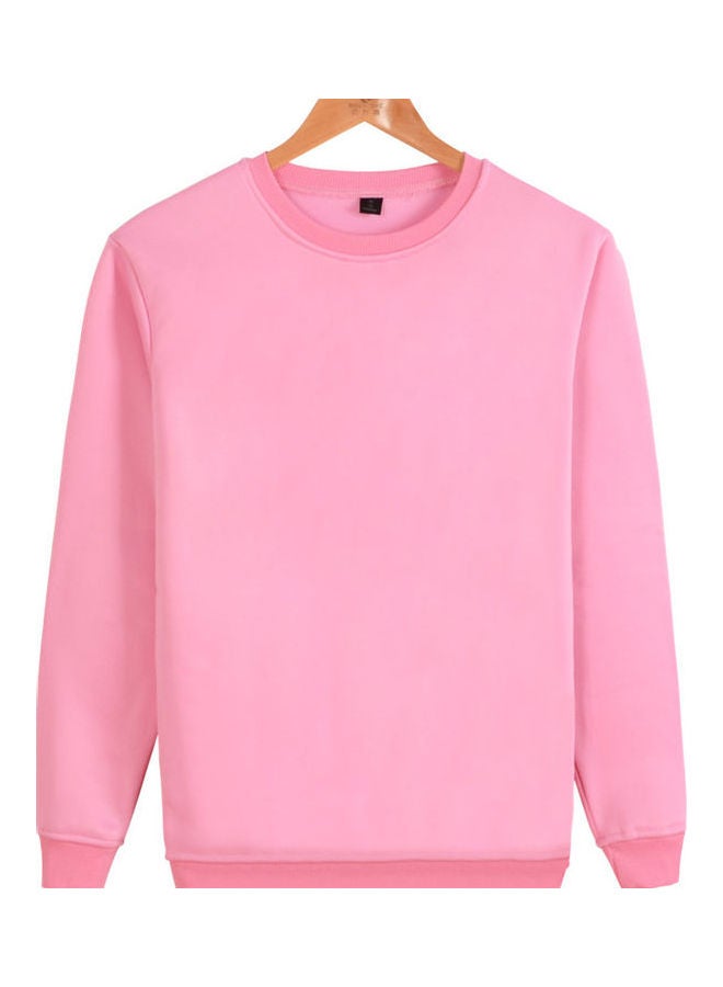 كنزة شتوية دافئة بأكمام طويلة ورقبة دائرية بلون سادة وردي - Image 1