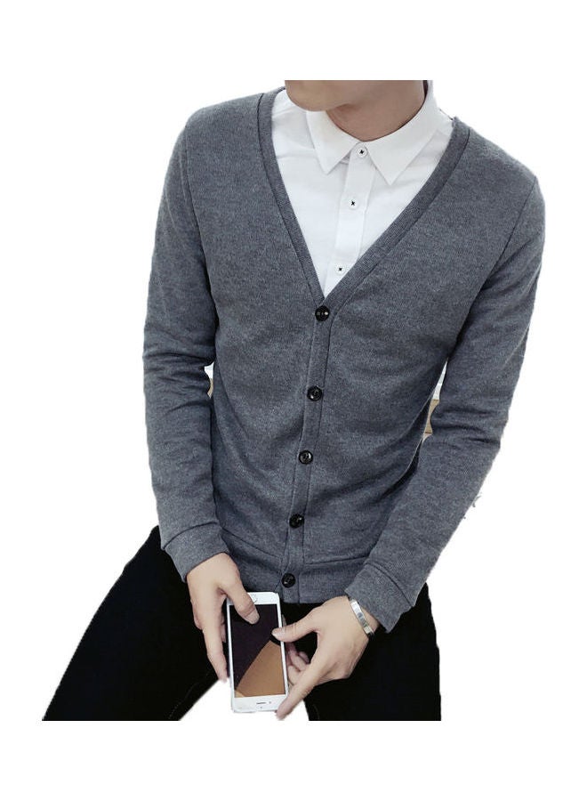 Cardigan V-collar Sweater Thin Fashion Handsome Knitwear Casual Dark Gray  - Image 1