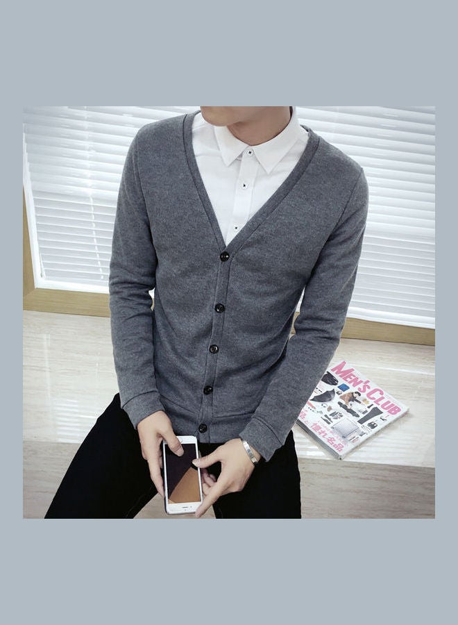 Cardigan V-collar Sweater Thin Fashion Handsome Knitwear Casual Dark Gray  - Image 4