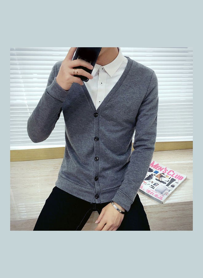 Cardigan V-collar Sweater Thin Fashion Handsome Knitwear Casual Dark Gray  - Image 5