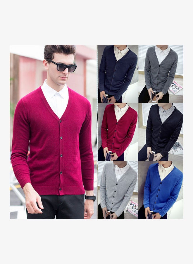 Cardigan V-collar Sweater Thin Fashion Handsome Knitwear Casual Dark Gray  - Image 3