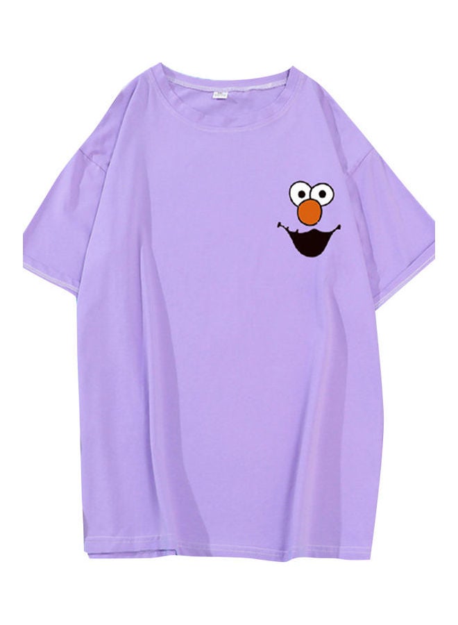 Short Sleeve T-Shirt With Crew Neck Loose Expression Tops Purple 