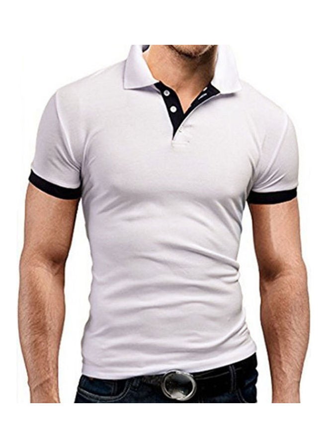 T-Shirt Lapel Short Sleeves Pure Color Shirt Fashionable Tops White - Image 1