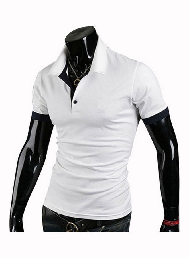 T-Shirt Lapel Short Sleeves Pure Color Shirt Fashionable Tops White - Image 3