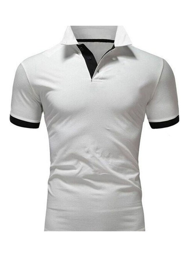 T-Shirt Lapel Short Sleeves Pure Color Shirt Fashionable Tops White - Image 4