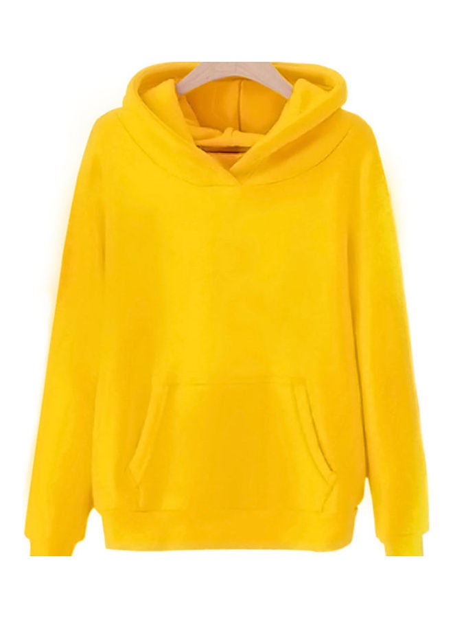 Hooded Sweatshirt Large Size Long Sleeve Casual Pullover Yellow  - Image 1