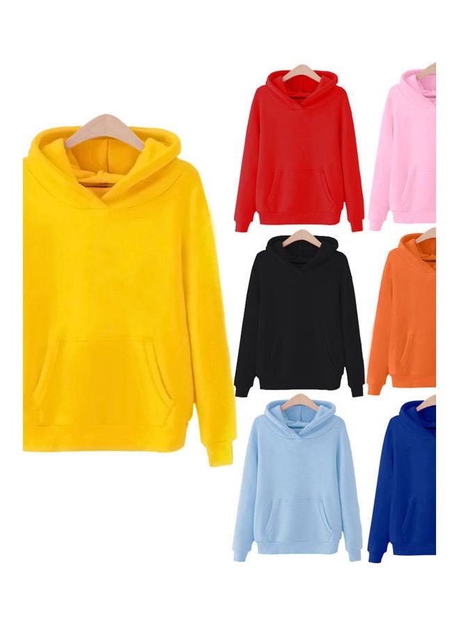 Hooded Sweatshirt Large Size Long Sleeve Casual Pullover Yellow  - Image 3